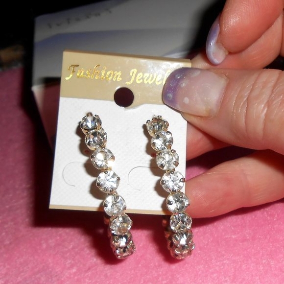 Gold Hoop Crystal Earrings - Picture 6 of 9